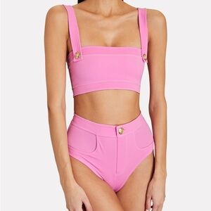 OYE Swimwear Lavinia Pink Overall/Jean Short Style Bikini